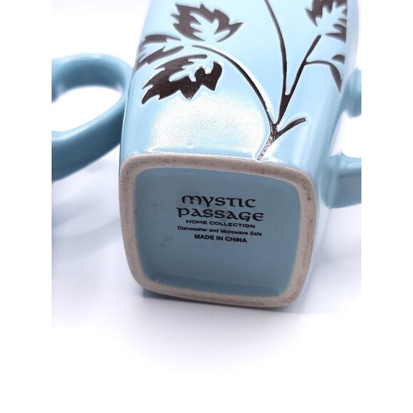 Set Of 2 Mystic Passage Blue Square Ceramic Mugs With Black Floral Design Dishwa - Picture 4 of 9